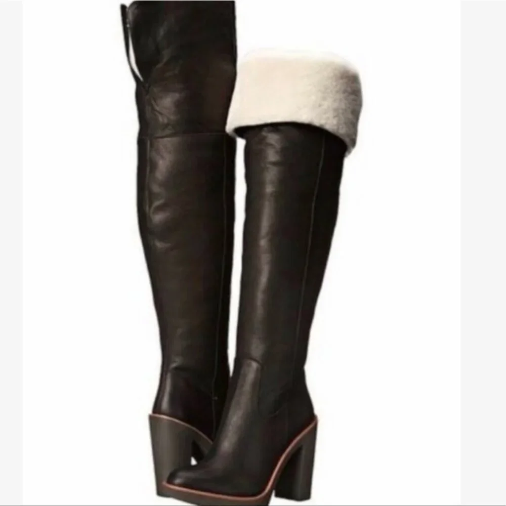 NWOB Kate Spade New York Gabry Leather Over the Knee Boots Sheep Fur